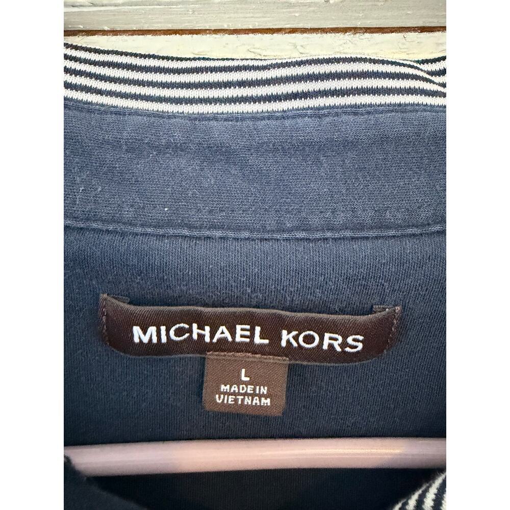 Michael Kors Striped Polo Shirt – Navy & White Logo Trim Men’s Size L - Picture 5 of 7